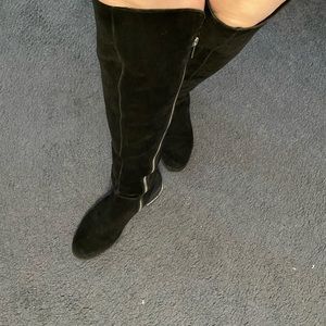 Off-Black Suede Calf-Length Boots